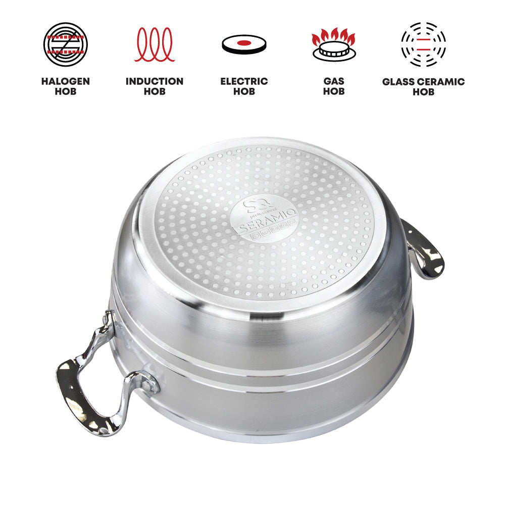SERAMIQ Diecast Ceramic Casserole Stockpot Kitchen Set Of 5 Silver 7202 (Big Parcel Rate)