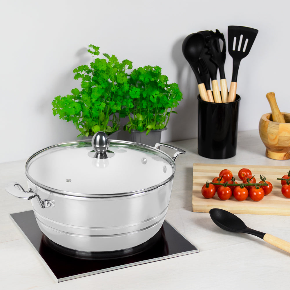 SERAMIQ Diecast Ceramic Casserole Stockpot Kitchen Set Of 5 Silver 7202 (Big Parcel Rate)