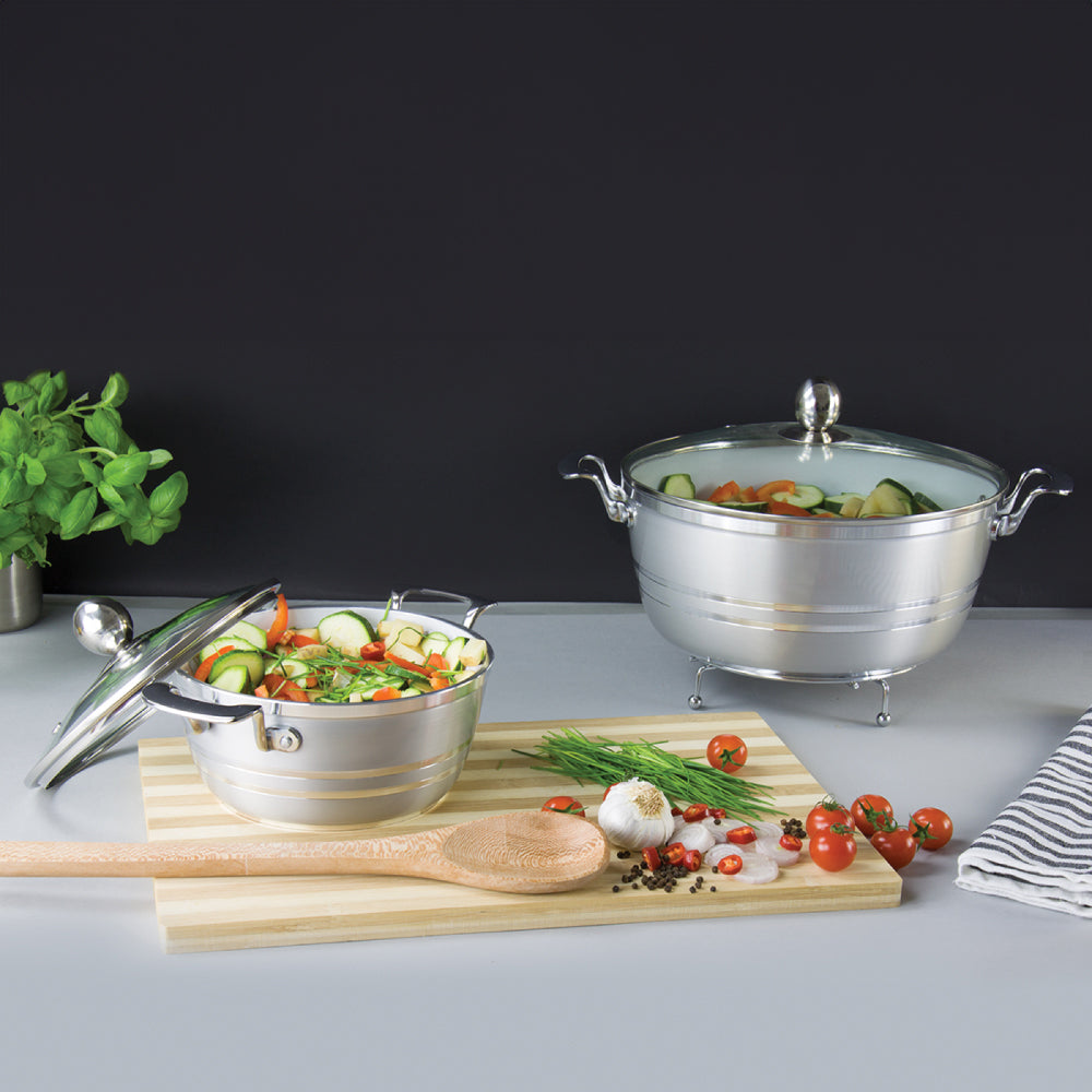 SERAMIQ Diecast Ceramic Casserole Stockpot Kitchen Set Of 5 Silver 7202 (Big Parcel Rate)