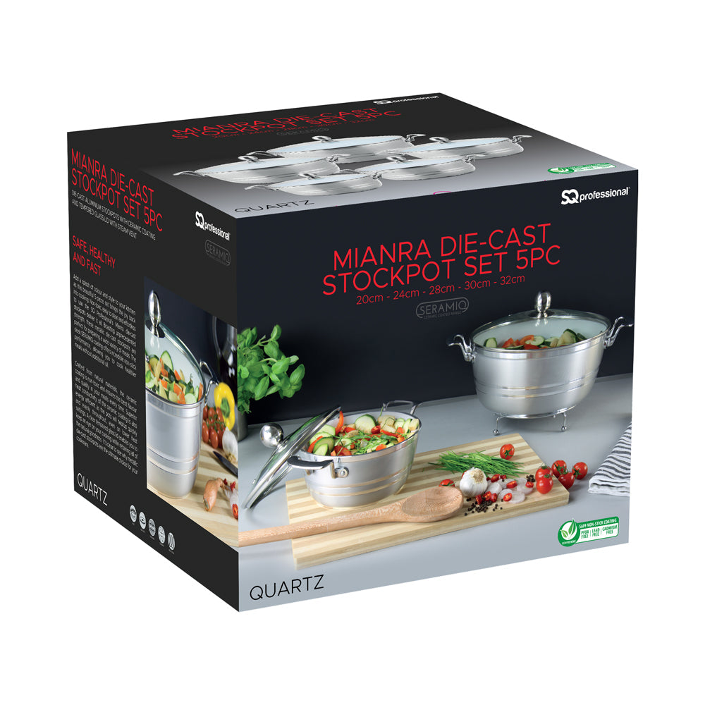 SERAMIQ Diecast Ceramic Casserole Stockpot Kitchen Set Of 5 Silver 7202 (Big Parcel Rate)