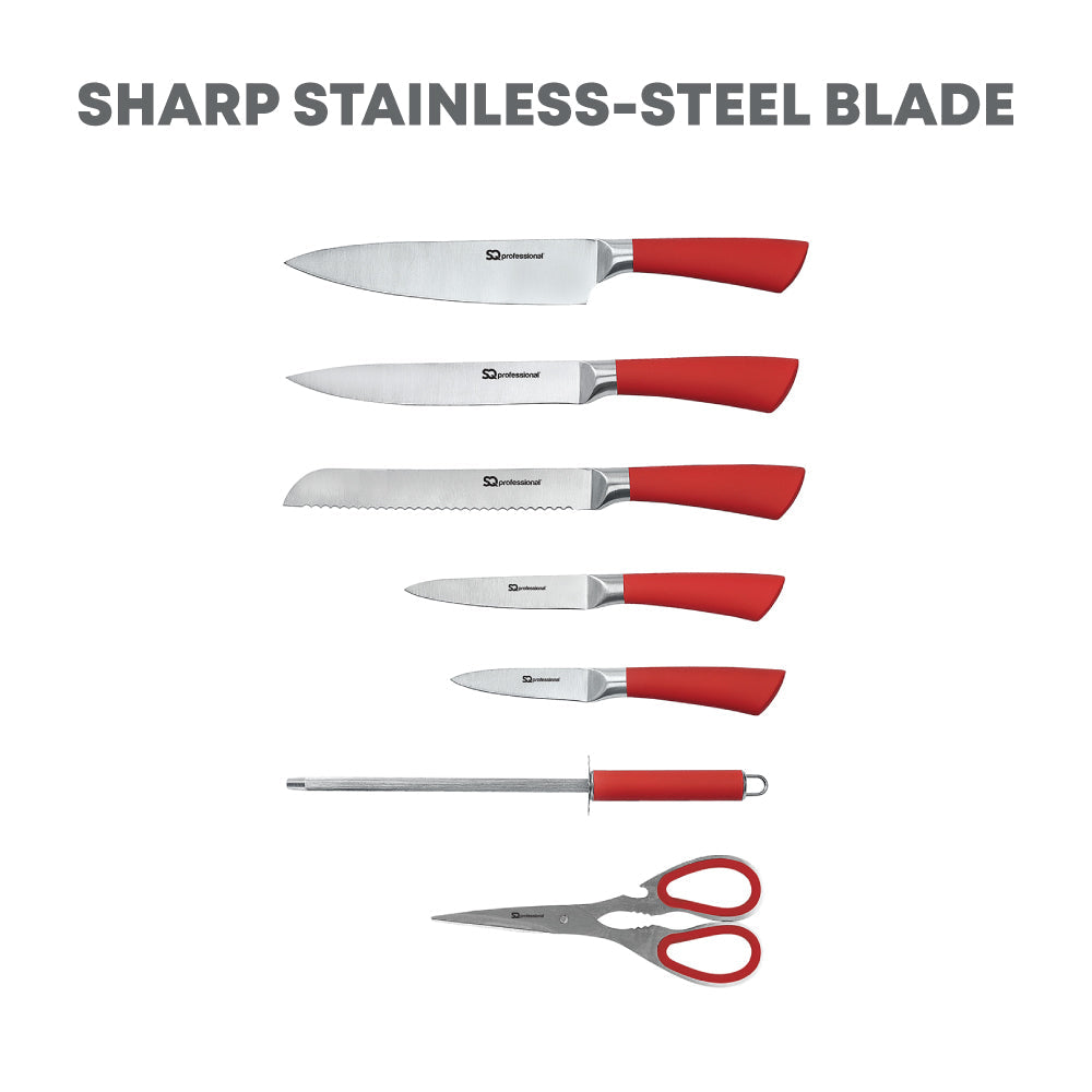 Stainless Steel Kitchen Knife Set 8 Pcs Red 8741 (Parcel Rate)