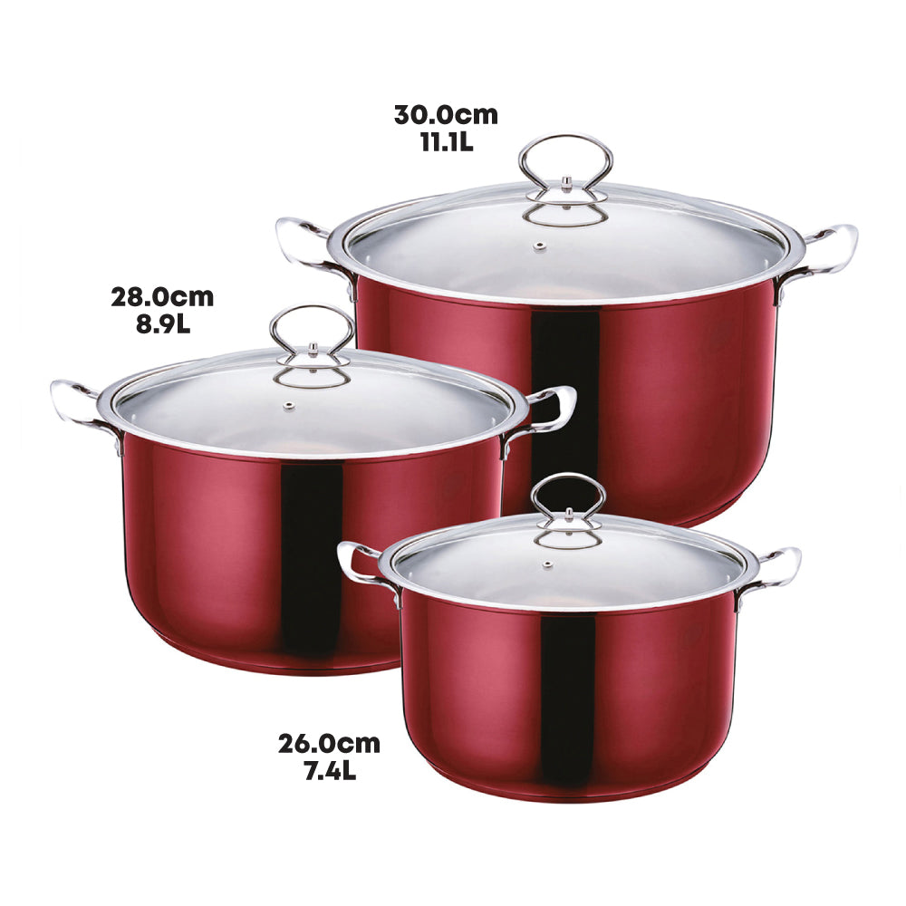 SQ Professional Gems Metallic Stockpot Set of 3 Ruby 9577 (Big Parcel Rate)