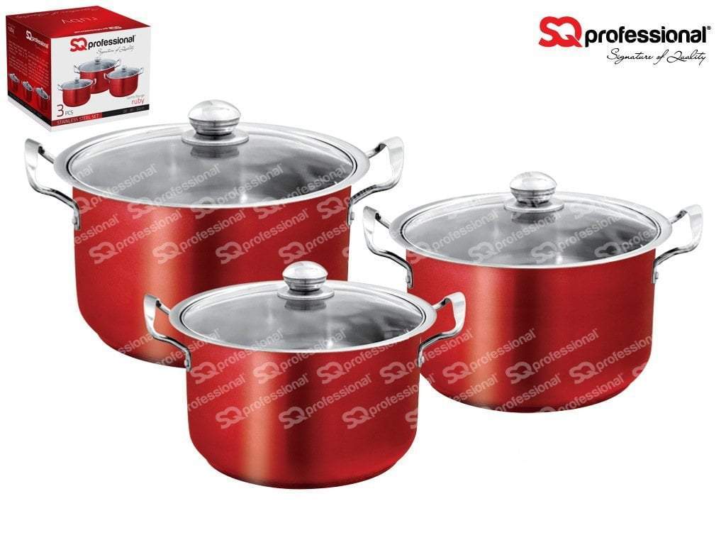 SQ Professional Gems Metallic Stockpot Set of 3 Ruby 9577 (Big Parcel Rate)