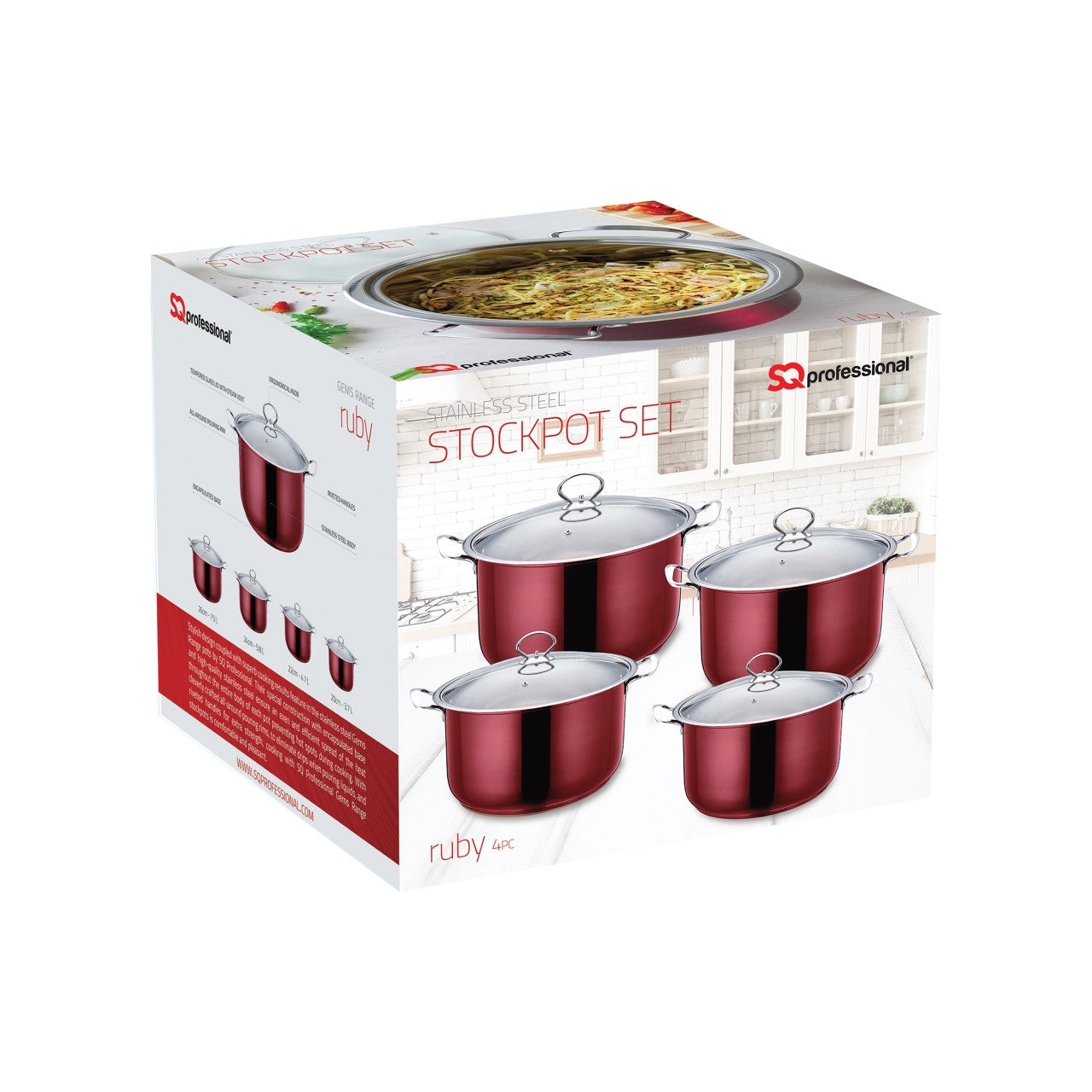 Gems Stainless Steel Stockpot Set 4pc Ruby 18-20-22-24cm 9577 (Big Parcel)
