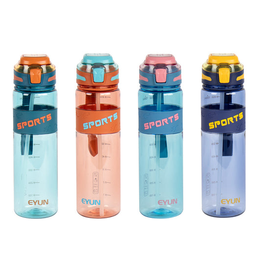 Plastic Water Drinking Bottle with Straw 23 x 8 cm Assorted Colours 7452 (Parcel Rate) (Copy)