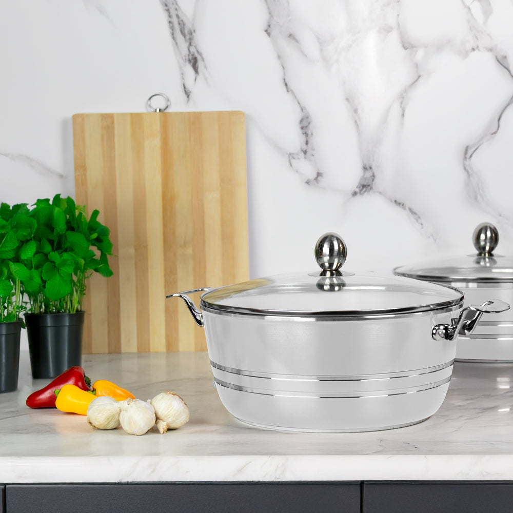 SERAMIQ  Diecast Ceramic Casserole Stockpot Kitchen Set Of 5 Silver 7202 (Big Parcel Rate)