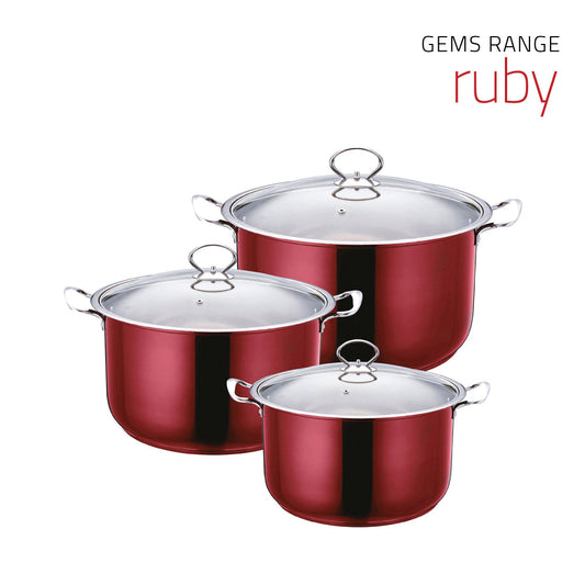 SQ Professional Gems Metallic Stockpot Set of 3 Ruby 9577 (Big Parcel Rate)